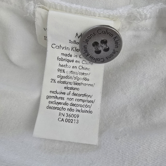 Calvin Klein Jeans White Jean Jacket with Pink Floral Design On The Back - Picture 7 of 13